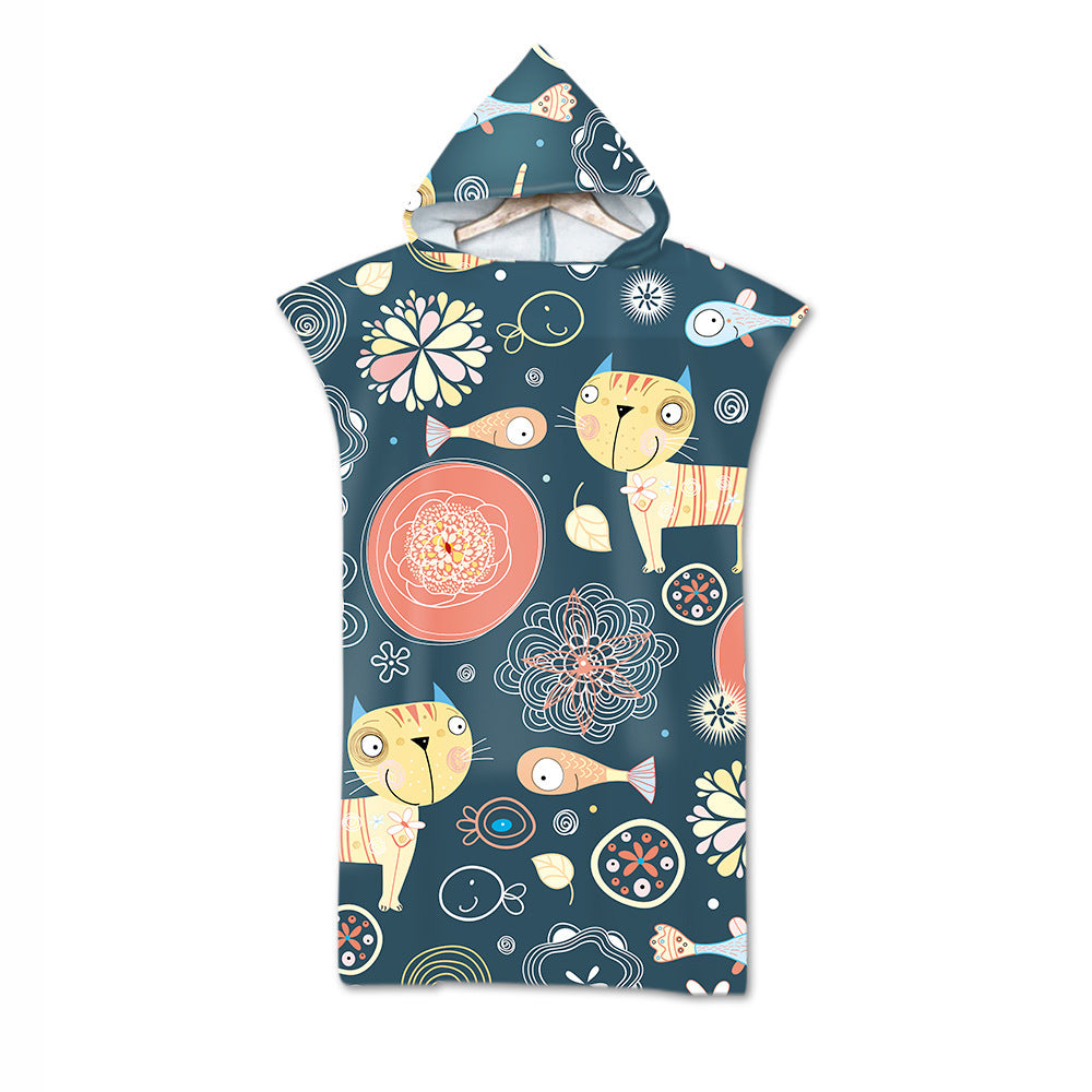 Serviette de plage à capuche avec motif d'animaux de dessins animés pour enfants