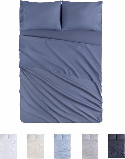 Todocama Underzy 4002 Parure de lit 4 pièces avec Drap-Housse réglable et 2 taies d'oreiller de 50 x 80 cm (lit de 90 x 190/200 cm, Bleu-Gris)