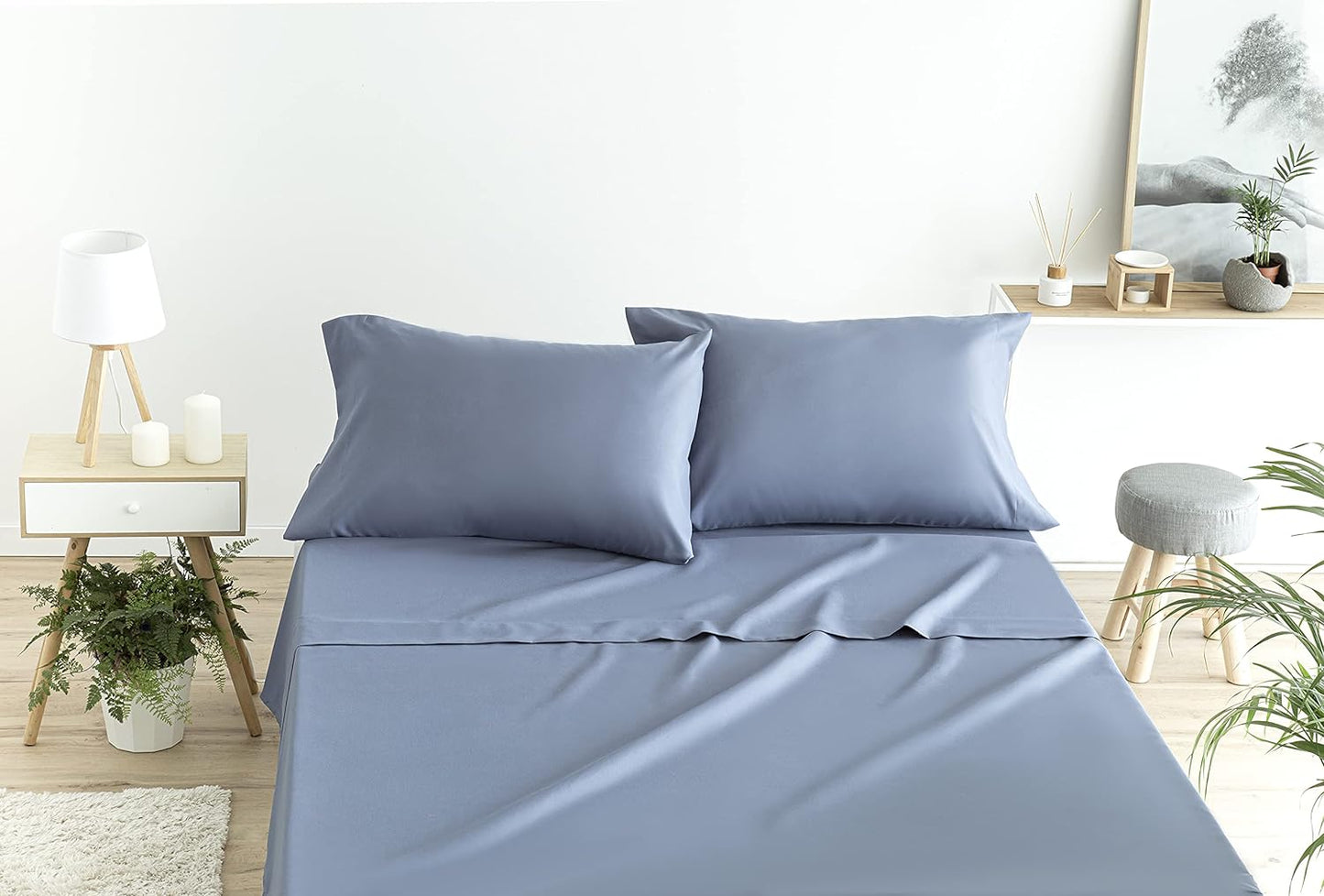 Todocama Underzy 4002 Parure de lit 4 pièces avec Drap-Housse réglable et 2 taies d'oreiller de 50 x 80 cm (lit de 90 x 190/200 cm, Bleu-Gris)