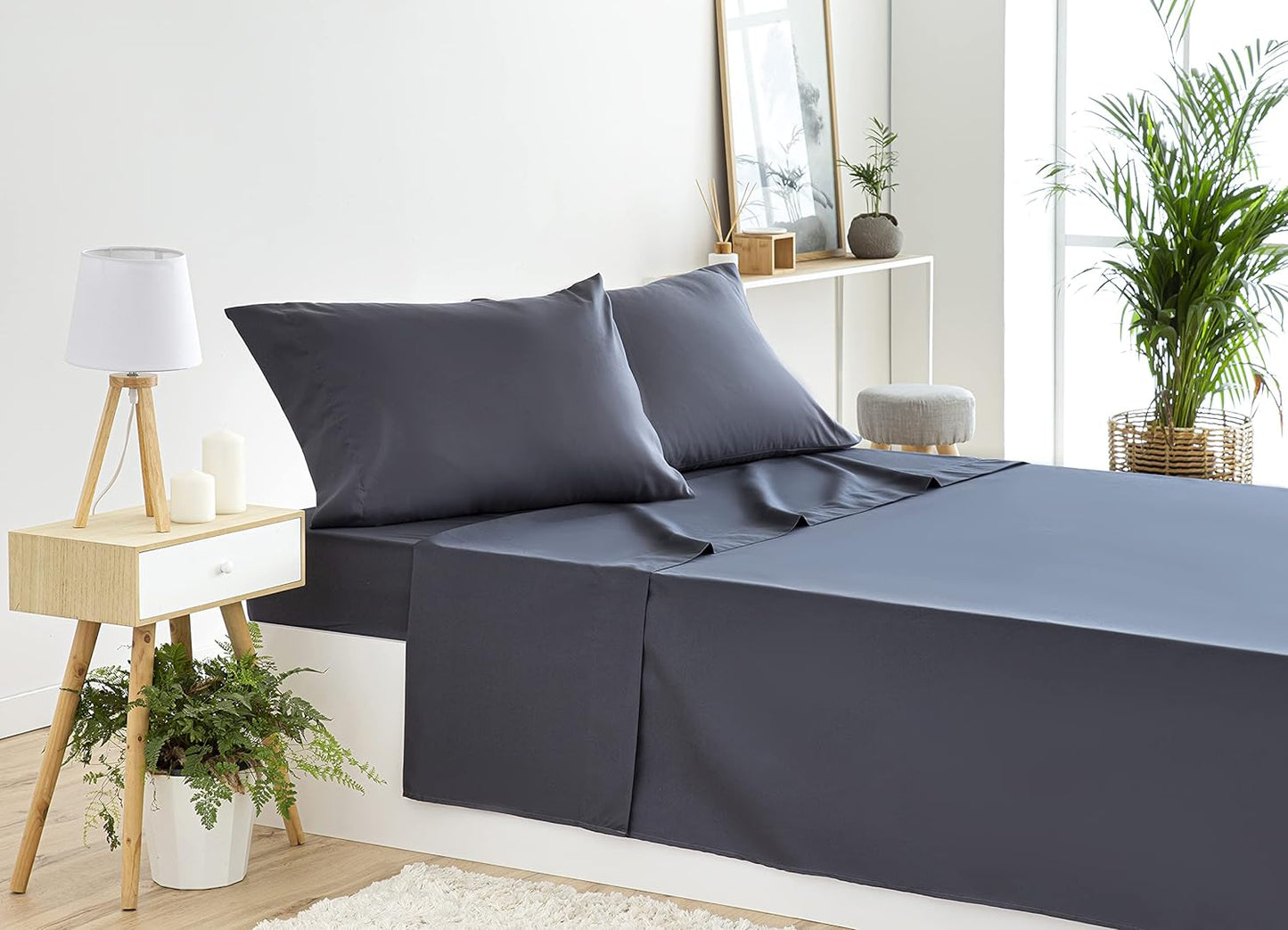 Todocama Parure de lit 4 pièces – Drap Housse réglable – Comptoir – Deux taies d'oreiller de 50 x 80 cm (lit 105 – 105 x 190/200 cm, Gris foncé)