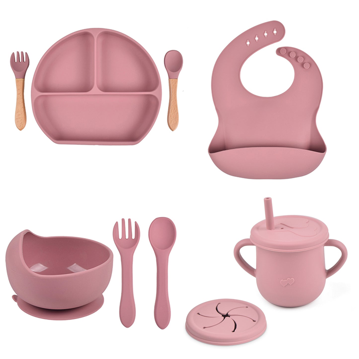 Set de Vaisselle Bébé en Silicone Couleur Unie